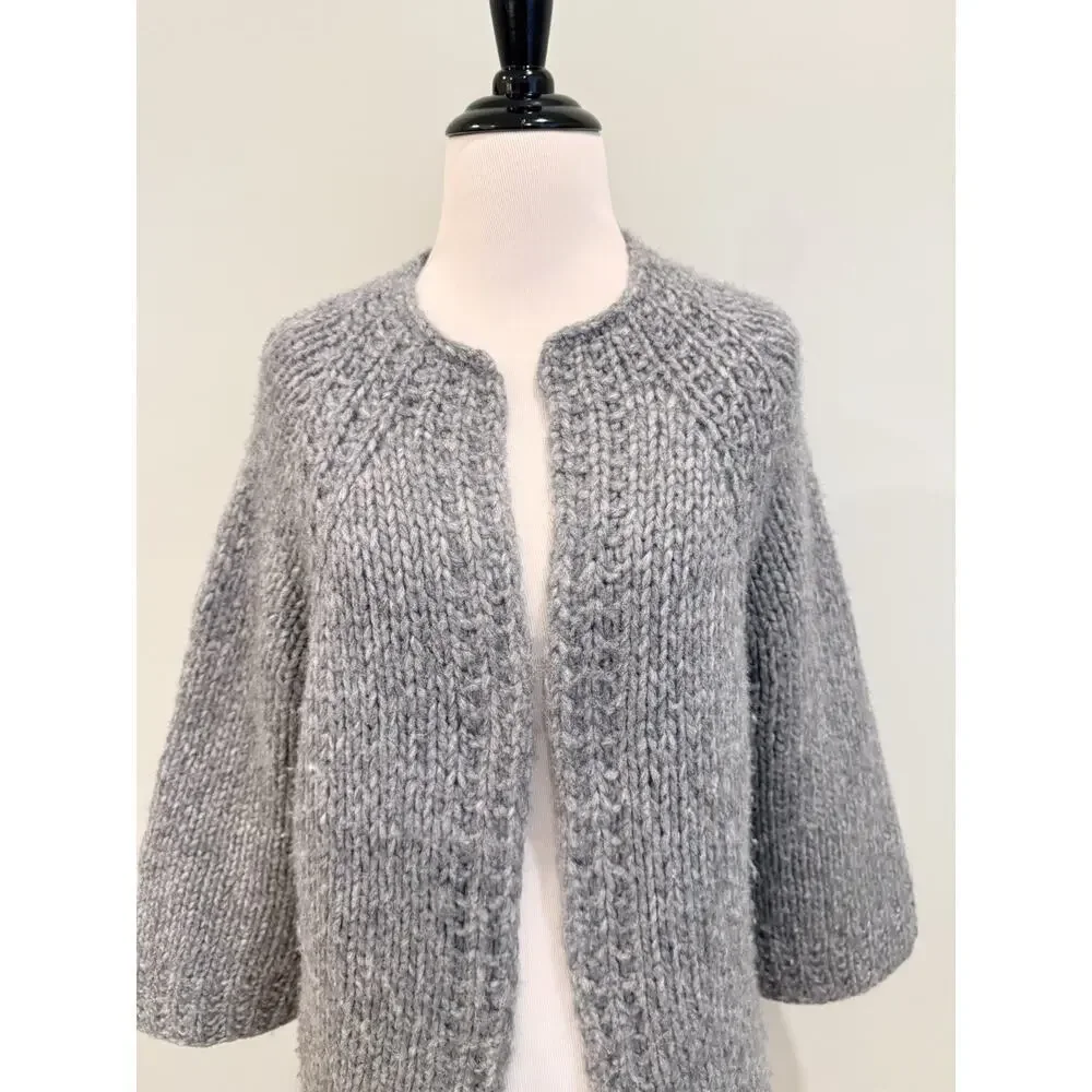 Handmade Hand Knit Chunky Cardigan Sweater Women’s M/L Gray Boxy Loose